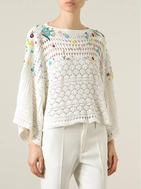 PUCCI embroidered crochet poncho - White
