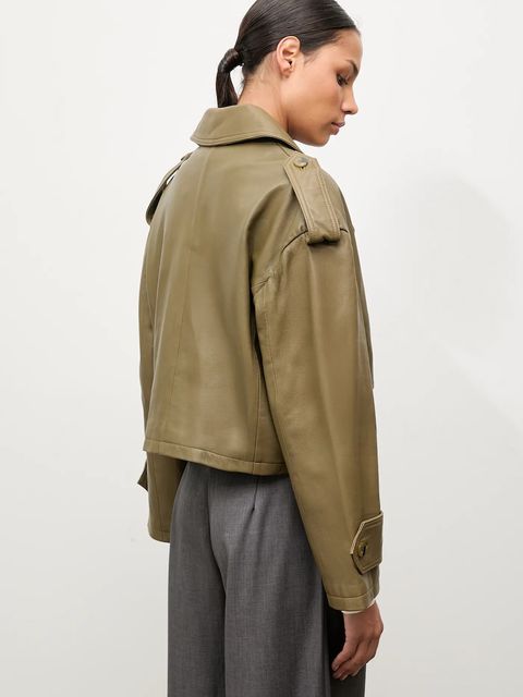 Answear.LAB kurtka skórzana kolor zielony przejściowa oversize - zdjęcie produktu nr 2