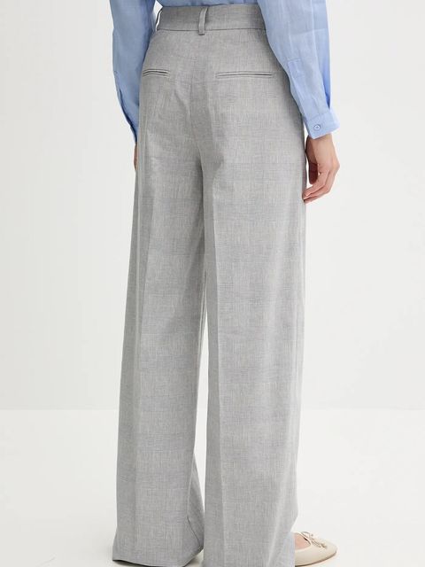 Sisley spodnie z domieszką lnu damskie kolor szary szerokie high waist 4X0KLF06W