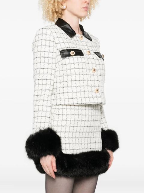 Self-Portrait checked faux-fur cuff jacket - Neutrals