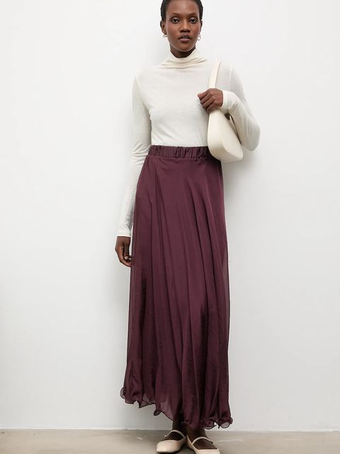 Answear.LAB spódnica kolor bordowy maxi rozkloszowana