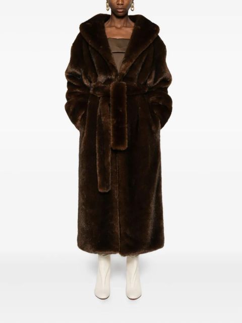 Nanushka shawl-collar belted coat - Brown - zdjęcie produktu nr 2