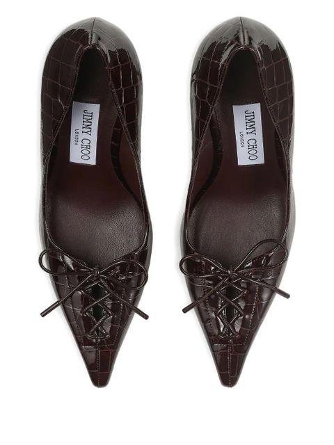 Jimmy Choo 95mm Scarlett bow croc-embossed leather pumps - Brown - zdjęcie produktu nr 2