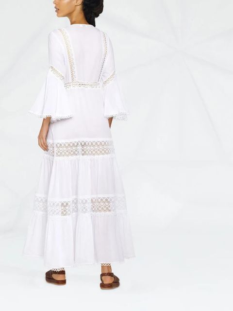 Charo Ruiz Ibiza floral-lace embroidered V-neck dress - White