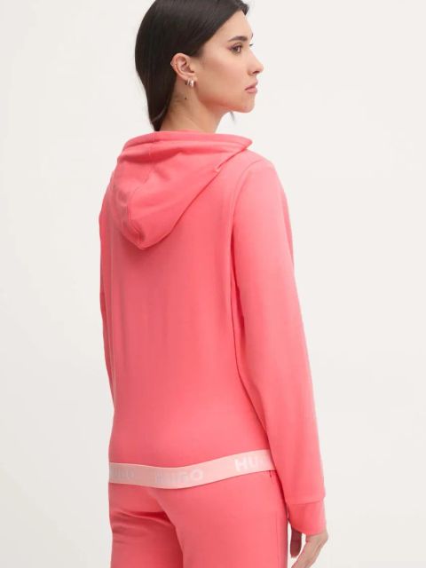 HUGO bluza damska kolor różowy z kapturem gładka