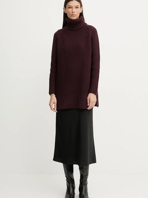 Marc O'Polo sweter damski kolor bordowy ciepły z golfem 5000007659 - zdjęcie produktu nr 2