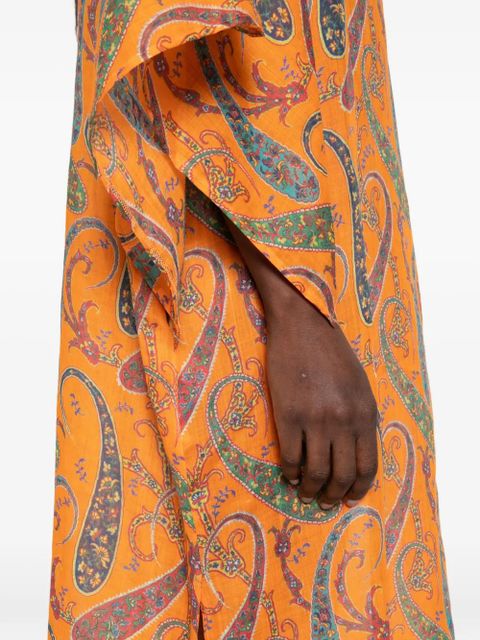 ETRO paisley-pattern tie-neck midi dress - Orange