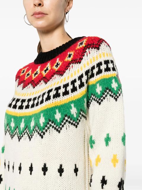 Moncler Grenoble fair isle-knit crew-neck jumper - White