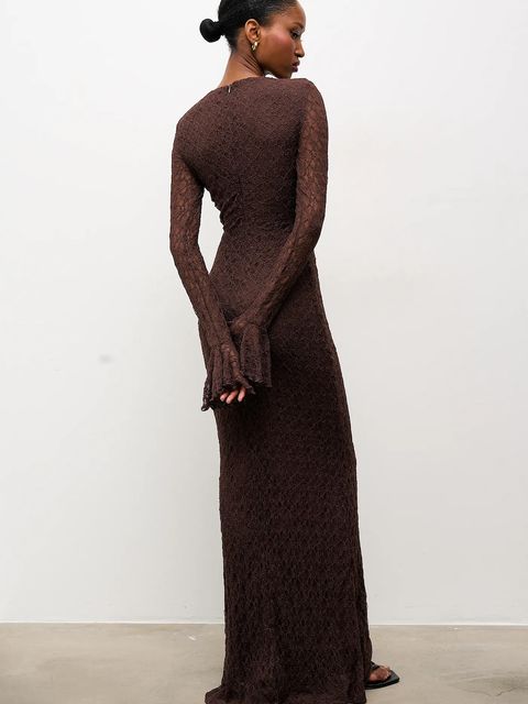 Answear.LAB sukienka kolor brązowy maxi dopasowana