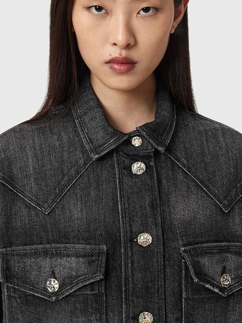 AllSaints koszula jeansowa damska kolor czarny regular z kołnierzykiem klasycznym W094PD