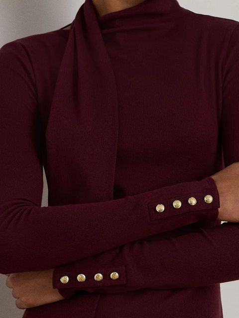 Lauren Ralph Lauren sukienka kolor bordowy midi dopasowana 200P03733