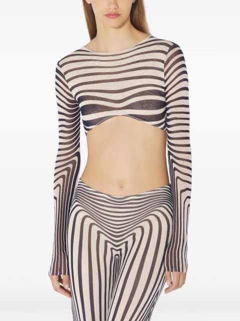 Jean Paul Gaultier long-sleeves morphing-stripes top - White