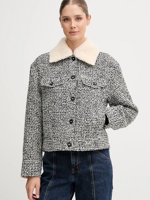 United Colors of Benetton kurtka koszulowa z wełną kolor szary przejściowa oversize - zdjęcie produktu nr 1