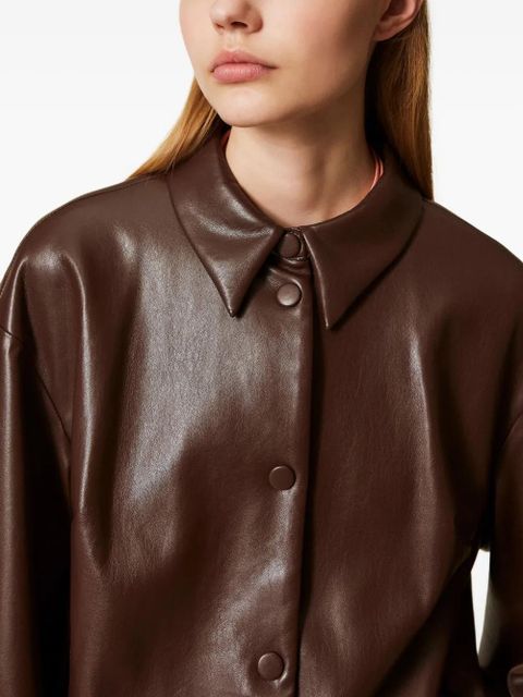 TWINSET shirt-collar faux-leather bomber jacket - Brown