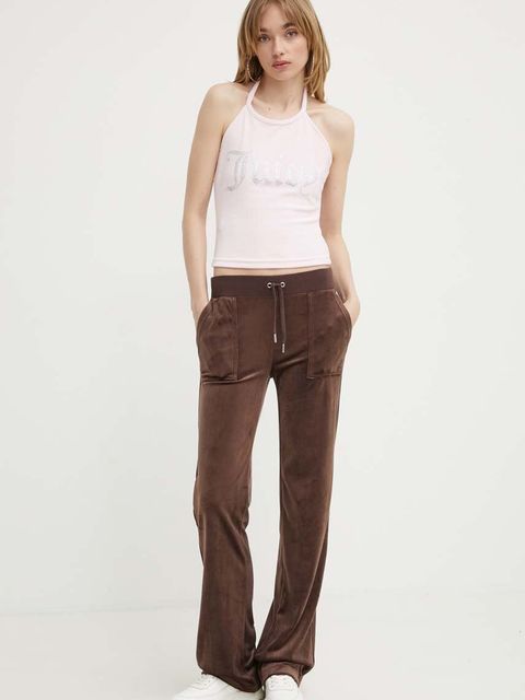 Juicy Couture spodnie dresowe welurowe kolor brązowy gładkie JCAP180EU