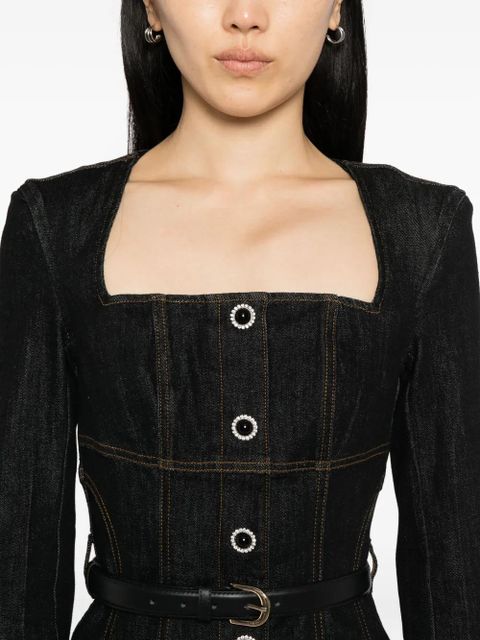 Self-Portrait denim long-sleeves mini dress - Blue