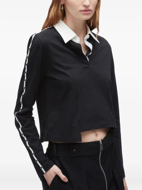 3.1 Phillip Lim panelled eyelet-detail polo top - Black