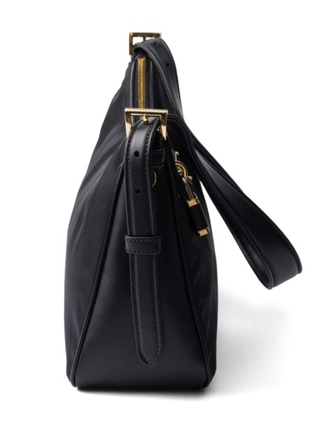 Prada large leather-trim shoulder bag - Black