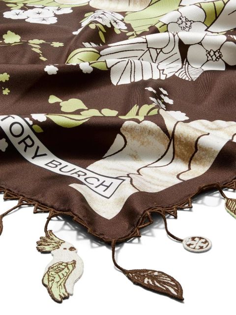 Tory Burch floral silk square scarf - Brown - zdjęcie produktu nr 2