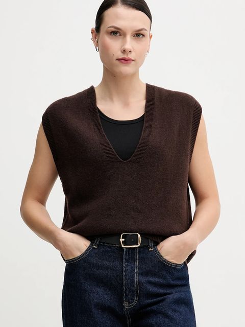 Sandro Ferrone kamizelka wełniana damski kolor brązowy S9YBFNICO - zdjęcie produktu nr 1