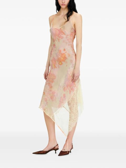 Diesel floral-print lace-trim midi dress - Yellow