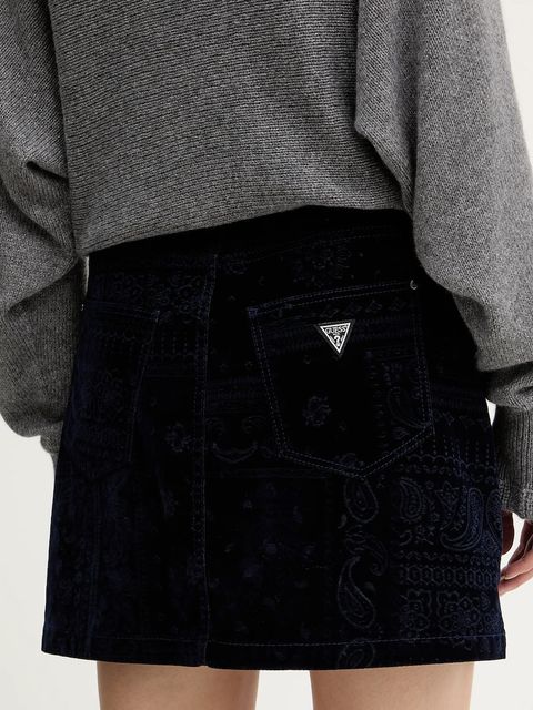 Guess spódnica welurowa SERENA kolor granatowy mini prosta W5BD86 D0731