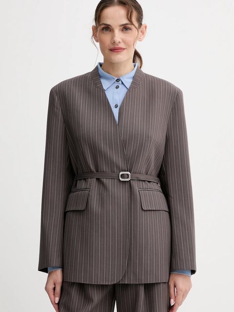 ISABELLE BLANCHE marynarka z wełną kolor brązowy dwurzędowa wzorzysta IS25FW-J043-T003 - zdjęcie produktu nr 1