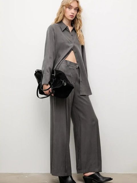 Answear.LAB spodnie damskie kolor szary szerokie high waist