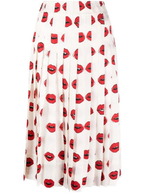 KHAITE Tudi lip-print pleated skirt - White - zdjęcie produktu nr 1
