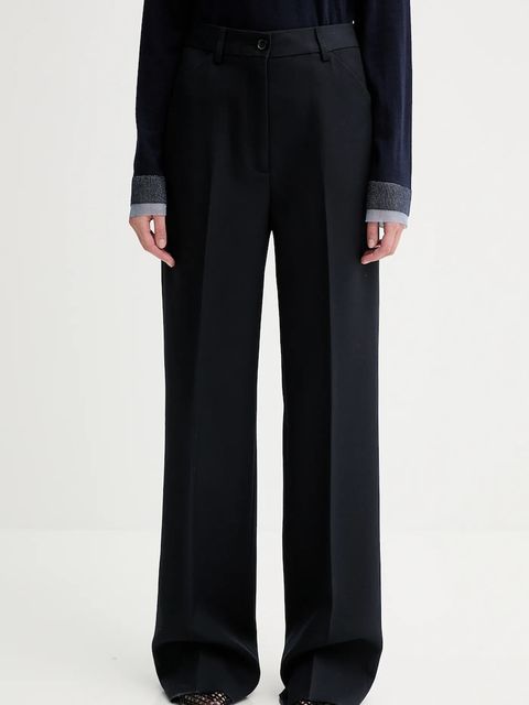 Bally spodnie wełniane damskie kolor granatowy szerokie high waist WTR03W