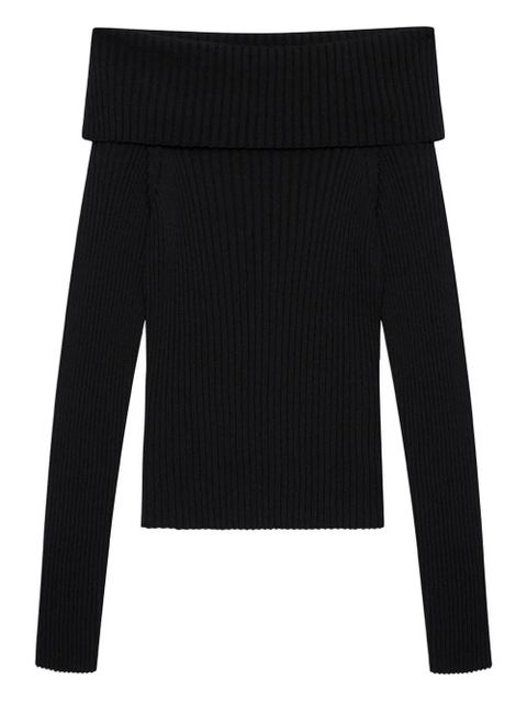 ANINE BING Kira off-shoulder ribbed sweater - Black