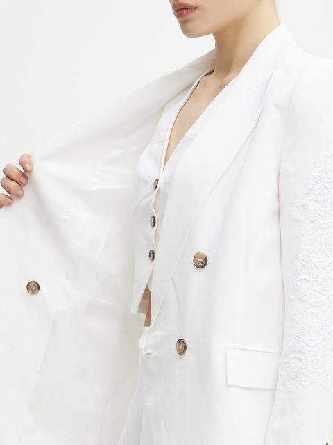 ERMANNO Firenze marynarka z domieszką lnu kolor biały dwurzędowa 56TI021ES1