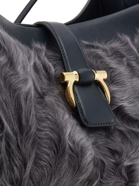 Ferragamo large fur-embellished top-handle tote bag - Grey - zdjęcie produktu nr 2
