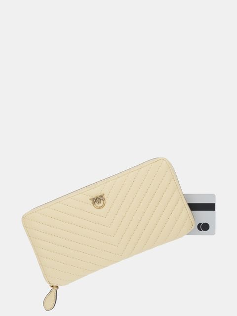 Pinko portfel skórzany damski kolor beżowy