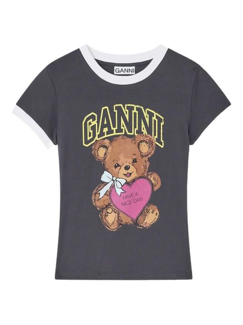 GANNI Teddy-print ringer T-shirt - Grey - zdjęcie produktu nr 1