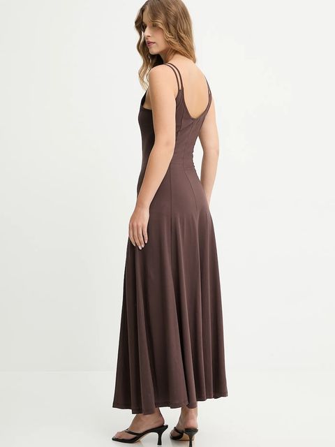 Answear.LAB sukienka bawełniana kolor brązowy maxi rozkloszowana - zdjęcie produktu nr 2