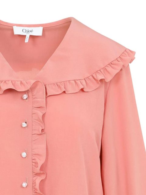 Chloé ruffled button silk top - Pink - zdjęcie produktu nr 2