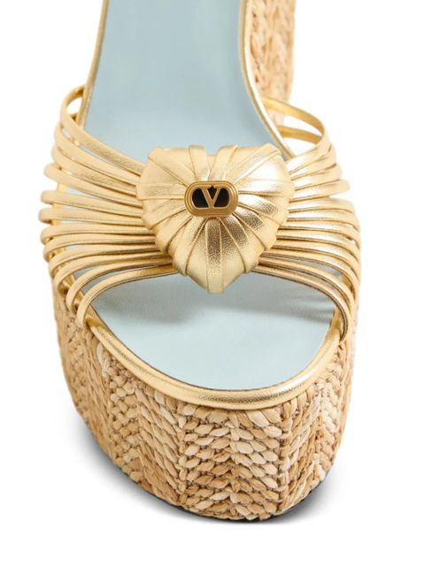 Valentino Garavani Coeur Royal Wedge sandals in laminated nappa 110mm - Gold