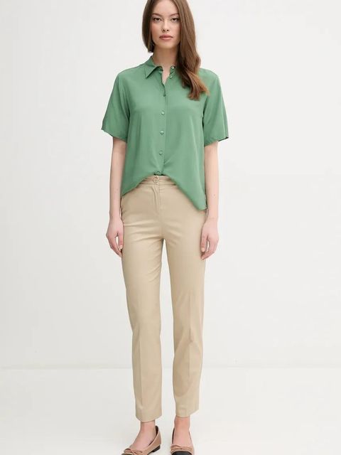 United Colors of Benetton spodnie damskie kolor beżowy fason cygaretki high waist 40FADF08U - zdjęcie produktu nr 2