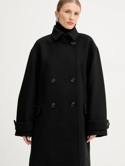 BOSS Orange płaszcz z dodatkiem wełny kolor czarny 50548650 - zdjęcie produktu nr 1