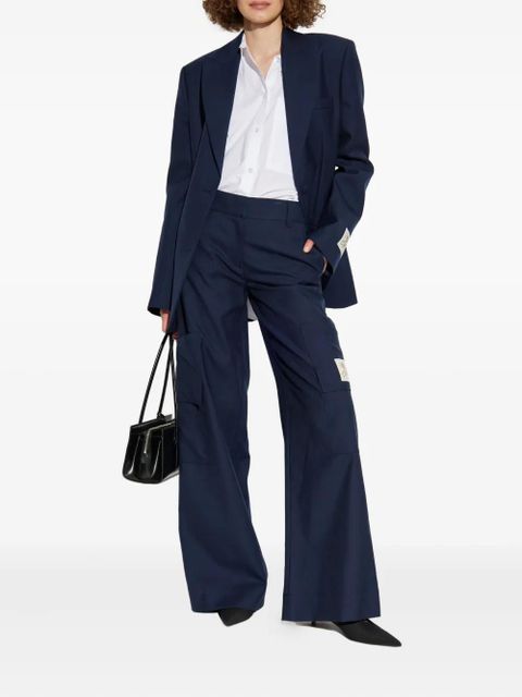 Off-White logo-patch single-breasted blazer - Blue