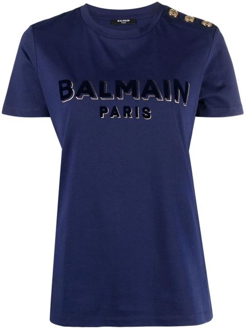 Balmain logo-print short-sleeve T-shirt - Blue - zdjęcie produktu nr 1