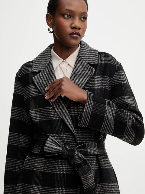 Twinset płaszcz dwustronny z wełną kolor czarny 252TP2080