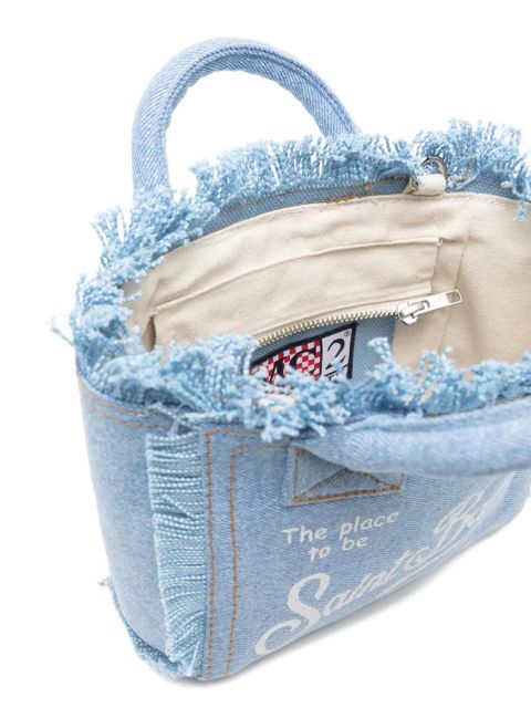 MC2 Saint Barth mini Vanity frayed logo-print tote bag - Blue