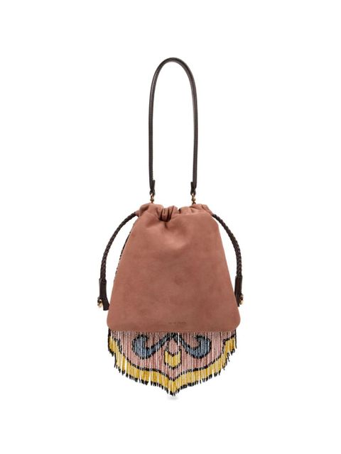ETRO Small Kalispera beaded fringed suede bucket bag - Brown