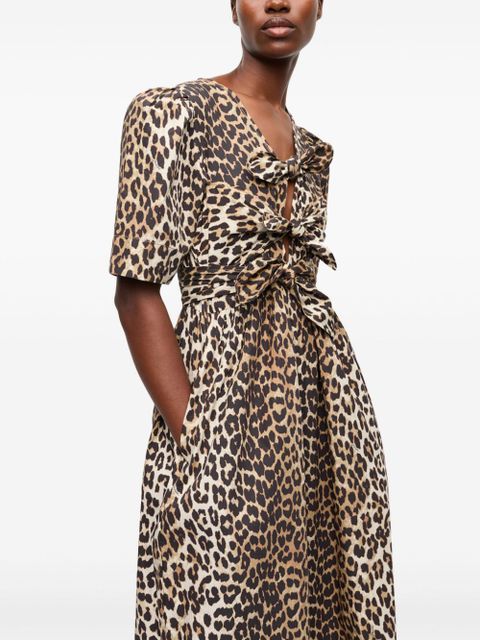 GANNI leopard-print midi dress - Brown