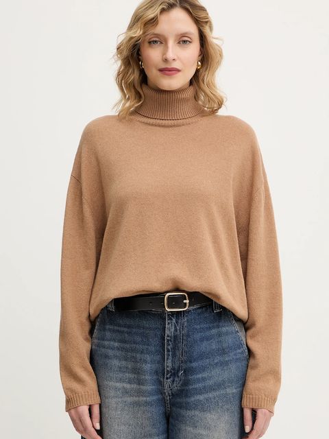 Twinset sweter kaszmirowy damski kolor brązowy lekki z golfem 252TT3533 - zdjęcie produktu nr 1