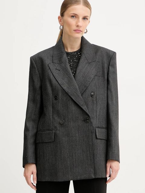 Marella marynarka wełniana kolor szary dwurzędowa melanżowa 2523046012200