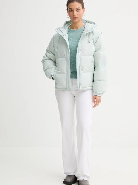 Calvin Klein Jeans bezrękawnik puchowy kolor turkusowy zimowa LV044D522G