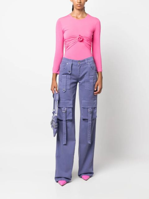 Blumarine floral-appliqué gathered T-shirt - Pink